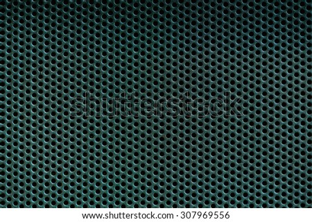 Dark green Metal Background  with Holes. Metal Grid for industrial.