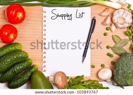 Booklet page with shopping list in the cutting board