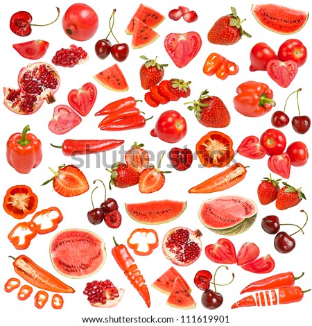 Red food collection isolated on white background