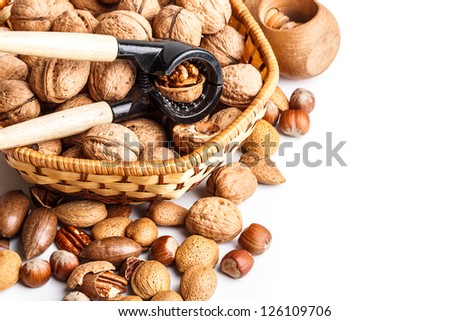 Fresh mixed nuts including walnuts, almonds, pecan nuts
