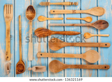 Set from wooden kitchen devices
