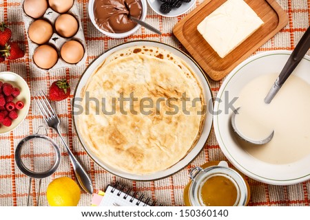 Top view of pancake with ingredients