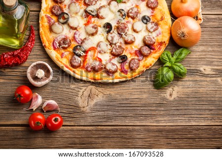 Top view of pizza with ingredients
