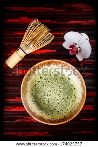 Top view of japanese bio matcha tea