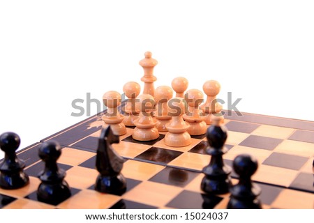 white chess protect the king, in white background