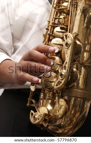 Jazz saxophone player playing a solo at a concert