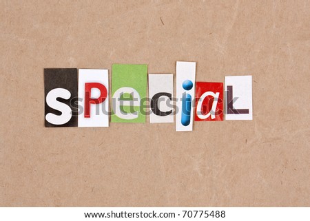 Special, letters sorted on paper background