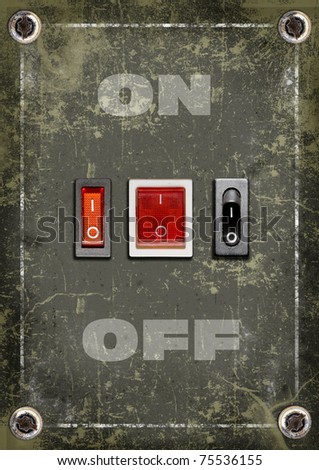 On-off switch buttons on grunge background