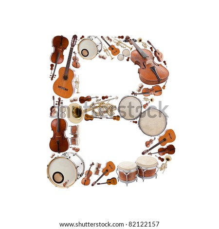 Musical Instruments Alphabet On White Background. Letter B Stock Photo ...