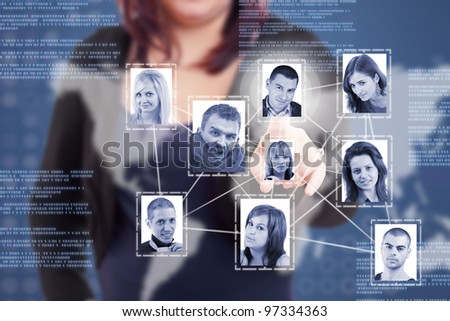 woman finger pressing a Social Network picture