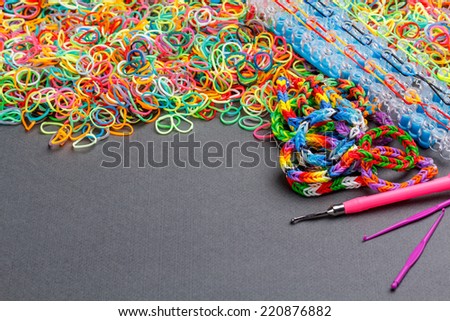 Rubber loom bands used to produce colourful wrist bands