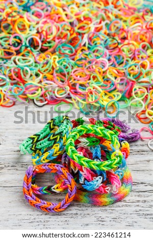 Colorful rainbow loom bracelet rubber bands