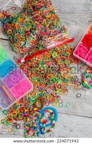 Box with colorful rubber bands for rainbow loom