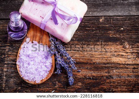 Lavender soap and salt with lavender flower