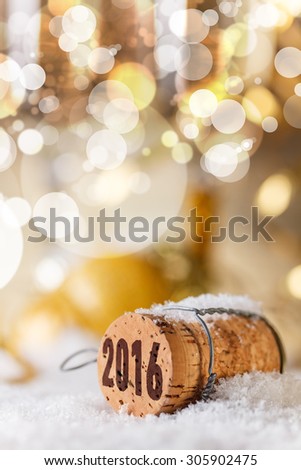 New Year\'s concept, Champagne cork new year\'s 2016