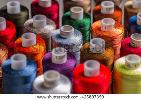Spools of colorful silk thread