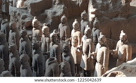 Xian. China. Terracotta Army near the city of Xian, China. A collection of funerary art, the terracotta sculptures depict the armies of Qin Shi Huang, the first Emperor of China.