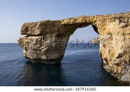 The Azure Window Tieqa Zerqa, a Limestone natural arch on the Maltese island of Gozo.