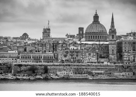 City skyline of Valletta, the capital city of Malta.