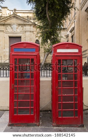 Traditional british phone booths in Valletta, Malta.