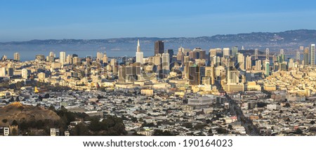 SAN FRANCISCO - DECEMBER 30: Panoramic view of downtown from Twin Peaks in San Francisco, on December 30, 2013.