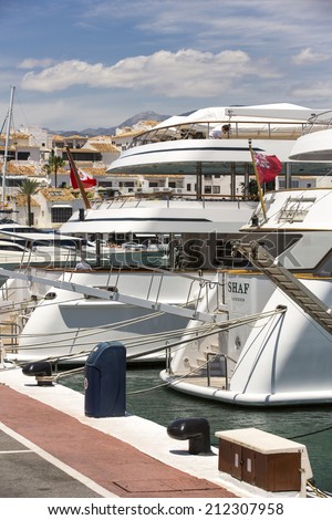 Marbella, Spain - June 24: Luxury boats and yachts at the marina in Marbella, Spain on June 24, 2014.