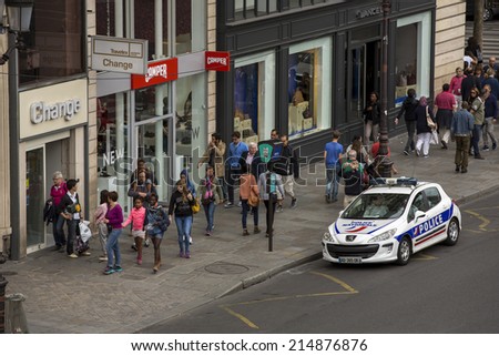 Paris, France - August 19: A French Police vehicle on the streets of Paris, France on August 19, 2014.