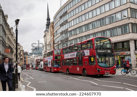 London, England - October 15: View of a London double decker bus in London, England on October 15, 2014.