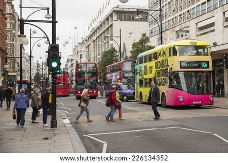 London, England - October 15: View of a London double decker bus in London, England on October 15, 2014.