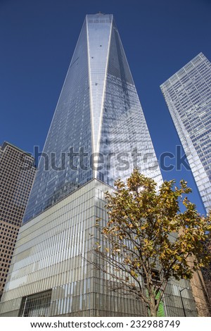 Manhattan, NYC - November 3: View of the One World Trade Center (also known as 1 World Trade Center, One WTC and 1 WTC) in Manhattan, NYC on November 3, 2014.