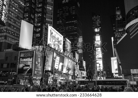 Manhattan, NYC - November 3: View of tourist packed Times Square by night, in Manhattan, NYC on November 3, 2014.