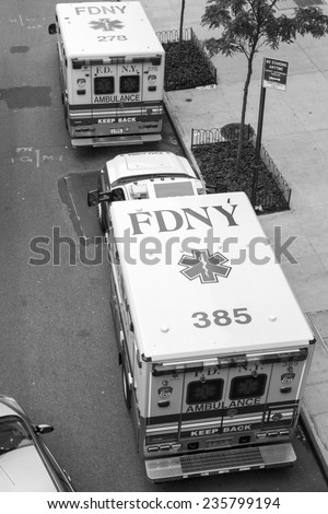 New York City, USA - November 5: View of a FDNY truck in New York City, USA on November 5, 2014. FDNY is the largest combined Fire and EMS provider in the world.