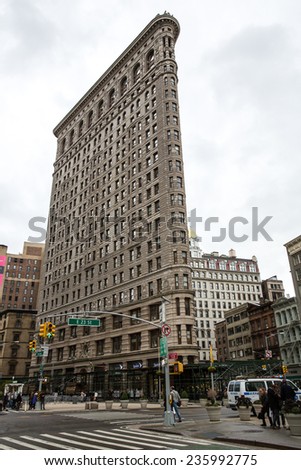 Manhattan, NYC - November 6: View of the Flat Iron building in Manhattan, NYC on November 6, 2014.