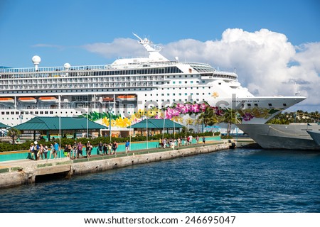 Nassau, Bahamas - November 11: View of Norwegian Sky cruise ship docked into Nassau, Bahamas on November 11, 2014.