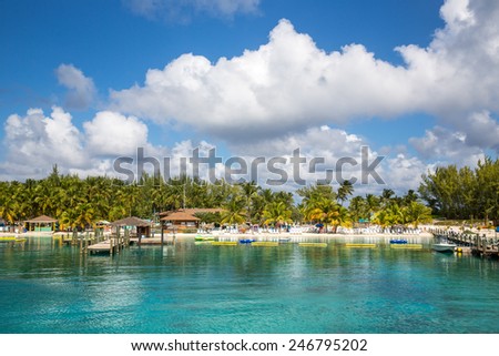 Nassau, Bahamas - November 12: View of Blue Lagoon, a private island resort near Nassau, Bahamas on November 12, 2014.