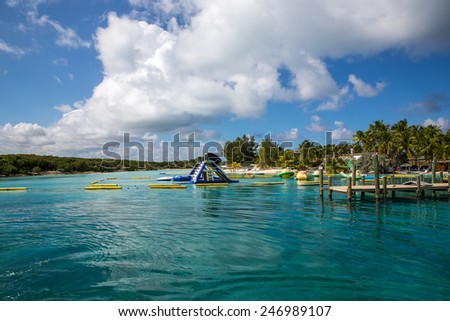 Nassau, Bahamas - November 12: View of Blue Lagoon, a private island near Nassau, Bahamas on November 12, 2014.