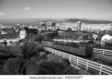 Wellington Cable Car. (black and white)
