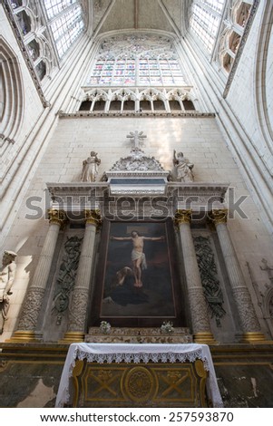 Le Mans, France - August 9: Interior view of the Cathedral in Le Mans, France on August 9, 2014.