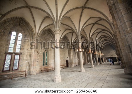Mont Saint Michel, France - August 12: Interior view of the abbey in Mont Saint Michel, France on August 12, 2014.
