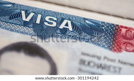 View of an USA visa on a passport.