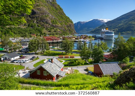 Cruise ship in the port of Flam, Norway.