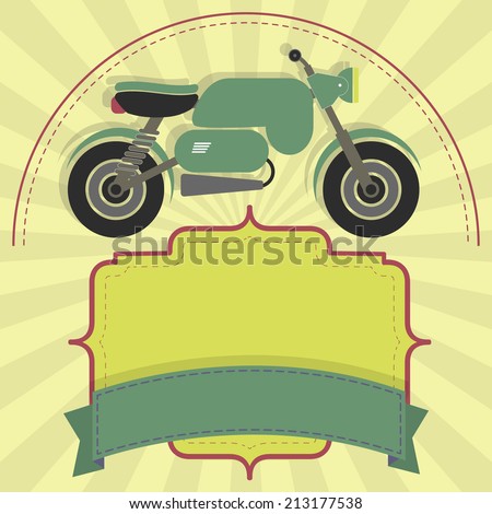 Stylish banner motorcycle with label and ribbon for insert text. Copy space. Banner motorcycle