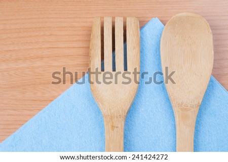 wooden spoon and fork kitchen blue