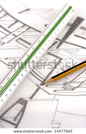 A scale ruler on a technical drawing