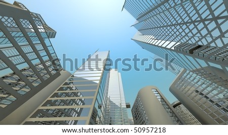 stock photo : blue sky daylight in a big city - skyline wallpaper - hd