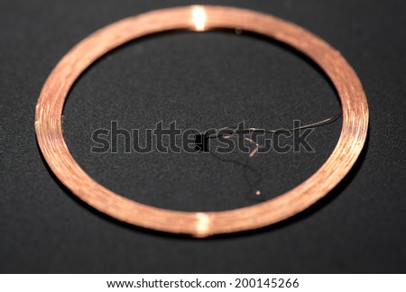 middle RFID Antenna copper coil black background