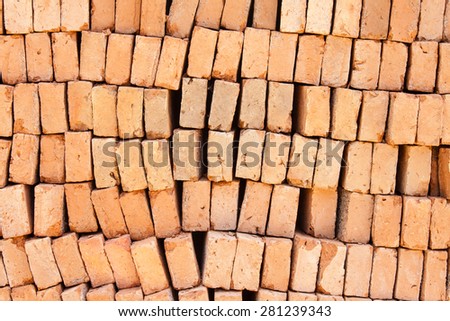 stack of red brick  : masonry brick wall work detail