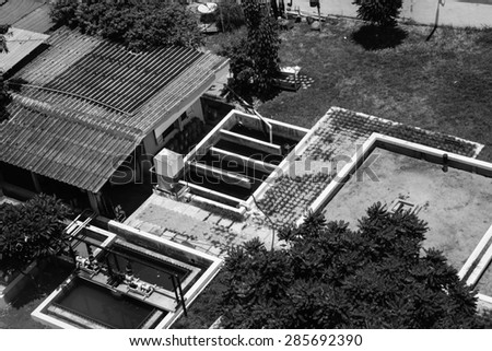 waste water treatment process on hospital top views black and white filter