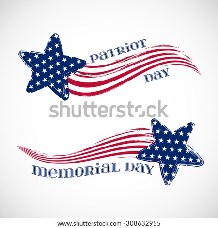 Vector illustration with stars in color of American national flag on grey background. Holiday patriotic design for Memorial Day. Can be use as banner, poster and flyer.