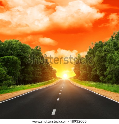 Road and sunset.